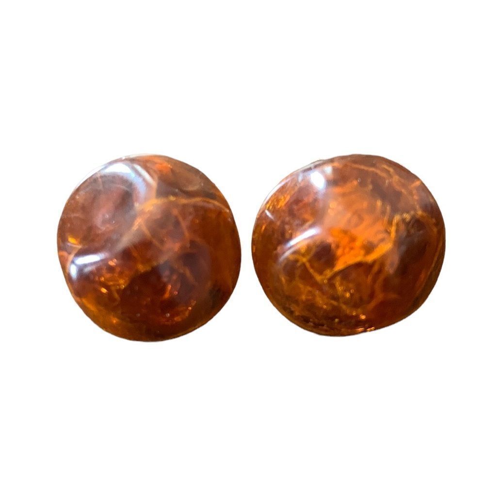 Vintage Clip On Earrings Faux Amber Chunky Round Tortoiseshell Statement